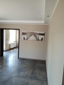 a white wall with a picture of a building at MOLO APART in Mosty