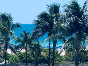 a view of a beach with palm trees and the ocean at Beachfront Ocean Dr white sand paradise SoBe 311 in Miami Beach