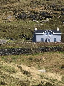 una casa bianca in mezzo a un campo di Skellig View House a Waterville