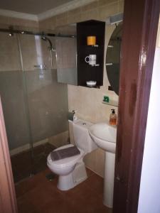コラレホにあるCase fuerteventura calle bajo Amarillo 27-Cのバスルーム(トイレ、洗面台、シャワー付)