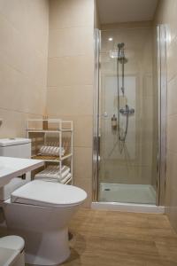 a bathroom with a toilet and a shower at Mostarda Boutique Apartment in Vila do Conde
