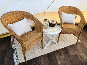 A seating area at The Happy Bell Tent