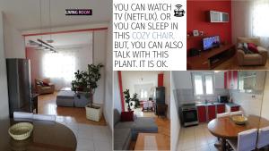 Televízia a/alebo spoločenská miestnosť v ubytovaní Spacious family apartment with parking in the shade and barbecue house