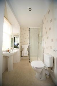 a bathroom with a toilet and a sink and a shower at Dellwood Hotel in Campbeltown
