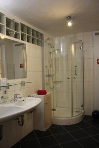 a bathroom with a shower and a sink and a shower at Altstadt-Hotel Gelnhausen in Gelnhausen