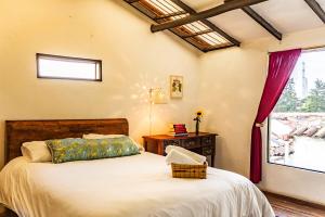 a bedroom with a bed and a window at Botanico Hostel in Bogotá