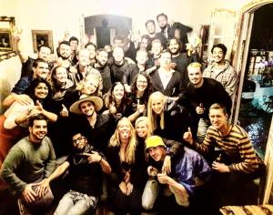 a group of people posing for a picture at Botanico Hostel in Bogotá