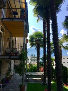 uitzicht op een gebouw met palmbomen en een balkon bij Baia del Re da joli e Amedeo Lago Maggiore in Minusio