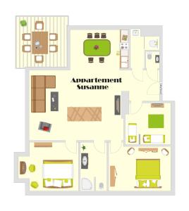 a floor plan of a apartment with furniture at Pannonia Appartements in Neusiedl am See