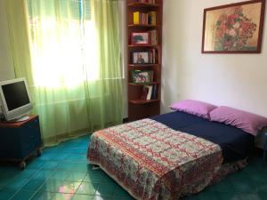Schlafzimmer mit einem Bett, einem TV und einem Fenster in der Unterkunft Casa Elvira in Terrasini