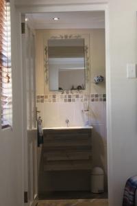 un bagno con lavandino e specchio di Malachite Cottage a Kommetjie
