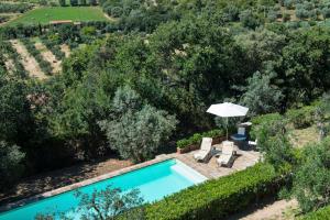 an overhead view of a swimming pool with an umbrella at L' Insolita in Venturina Terme