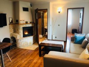 salon z kanapą i kominkiem w obiekcie Apartament Granat w Zakopanem