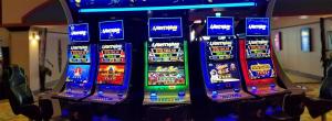 a row of video poker machines in a casino at Isle of Capri Casino Hotel Lula in Lula