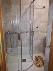 布德瓦Guest House Vila Bak的浴室里设有玻璃门淋浴 更多37张照片
