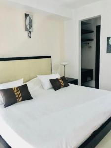 布卡拉曼加的住宿－Apartamento Amoblado En Bucaramanga，一张白色的床,上面有两个枕头