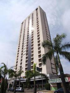 a tall building with palm trees in front of it at Crystal Place 2 in Goiânia