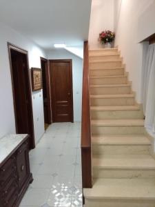 Una escalera en una casa con una planta. en Casa Rosita, en Canero