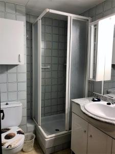 エンプリアブラバにあるVista Bahia 13 Empuriabravaのバスルーム(シャワー、トイレ、シンク付)