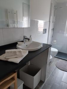 een badkamer met een wastafel en een toilet bij APPARTAMENTO nonni FRANCHI in Loano