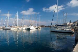 a group of boats docked in a harbor at Arco Naxos Luxury Apartments in Naxos Chora