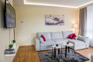 Il comprend un salon doté d'un canapé et d'une télévision à écran plat. dans l'établissement SkyNet Apartments, à Zlatibor