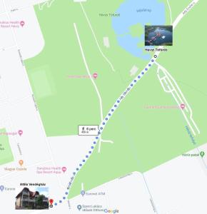 a map of the approximate route of a bus stop at Attila Vend&eacute;gh&aacute;z in H&eacute;v&iacute;z