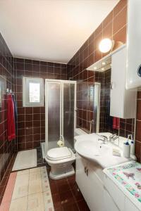 a bathroom with a toilet and a shower and a sink at Put Maslina 7 in Savudrija