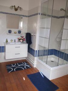 a bathroom with a shower and a sink and a tub at Le domaine de Beaufai in Beaufai +10 photos