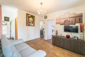 un salon avec un canapé et une télévision dans l'établissement Gîte Rilly-la-Montagne, à Rilly-la-Montagne