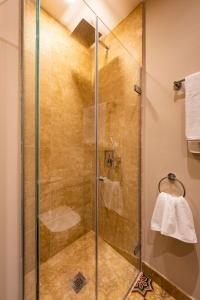W łazience znajduje się prysznic ze szklanymi drzwiami. w obiekcie Imperial Luxury & Modern Apartment w Sewilli