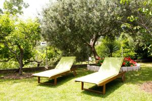 2 chaises assises dans l'herbe du jardin dans l'établissement Villa Silvija, à Mlini