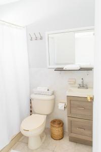 uma casa de banho branca com um WC e um lavatório em Che Suites Playa Adults Only em Playa del Carmen