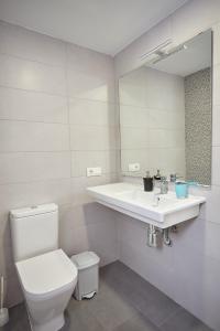 bagno con servizi igienici, lavandino e specchio di Apartamento Sol y Mar I a Las Galletas