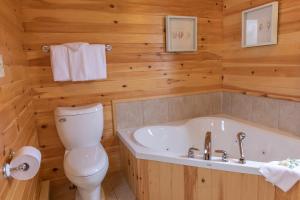 a bathroom with a white toilet and a tub at Fairways Cottages in Cavendish