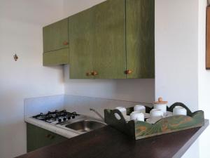 a kitchen with green cabinets and a sink at Casa Esperanto in Favignana