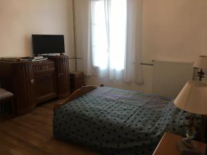 1 dormitorio con 1 cama, TV y ventana en Le Studio Gambetta, en Saint-Aignan