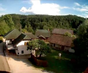 una vista aérea de una casa con árboles en Apartma Obrh en Smarjeske Toplice