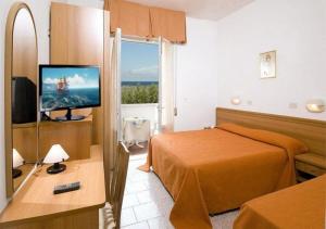 ein Hotelzimmer mit einem Bett und einem TV in der Unterkunft Hotel Walter in Gatteo a Mare