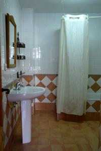y baño con lavabo y ducha. en Caserio De Vazquez 1, en Castilblanco de los Arroyos