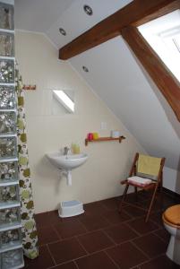 uma casa de banho com um lavatório e um WC em BioFarma Dolejší Mlýn em Kamberk