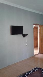 a living room with a flat screen tv on a wall at Toma's vila in Borjomi