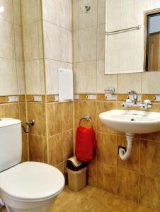 La salle de bains est pourvue de toilettes et d'un lavabo. dans l'établissement Guest House Maria, à Nessebar