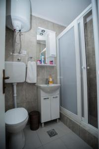 a bathroom with a toilet and a sink and a shower at Guesthouse Buco in Trebinje