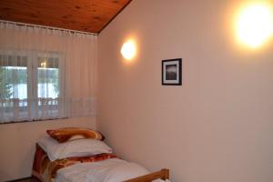 a bedroom with two beds and a window at domek campingowy in Brachlewo