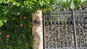 a black wrought iron gate in front of a hedge at Alojamientos La Casa de Piedra in Murcia