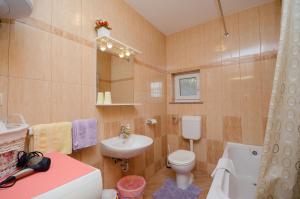 ein Badezimmer mit einer weißen Toilette und einem Waschbecken in der Unterkunft Apartments Mirjana in Lopar + 50 Fotos