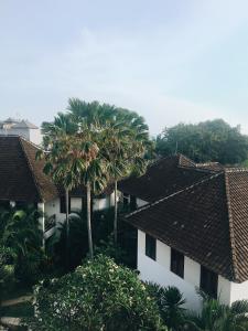 a group of houses with palm trees in front of them at Ecosfera Hotel & Spa in Canggu
