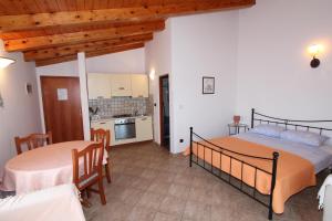a large room with two beds and a kitchen at Apartments Villa Mara in Rovinj