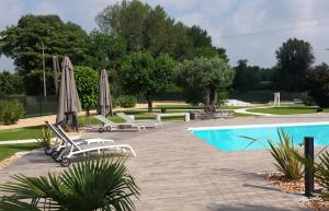 Ca' di David的住宿－Dimora La Risorgiva，一个带躺椅和遮阳伞的游泳池